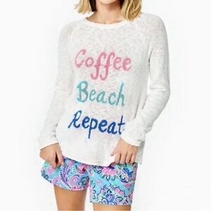 New Lilly Pulitzer Resort White Coffee Beach Repeat Danette Sweater, Small